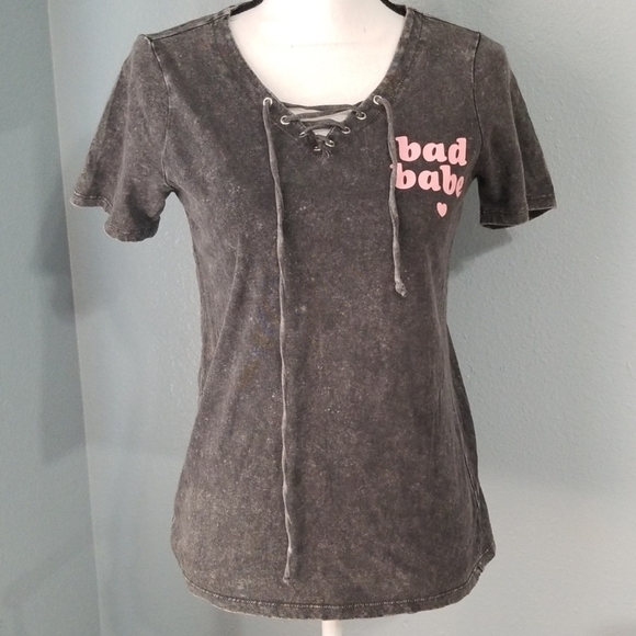Mighty Fine Lace up Acid wash Tshirt - Picture 2 of 7